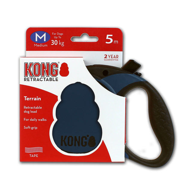 Kong Rollijn Terrain Blauw – 5 m – Uittrekbare Hondenriem (3 maten)
