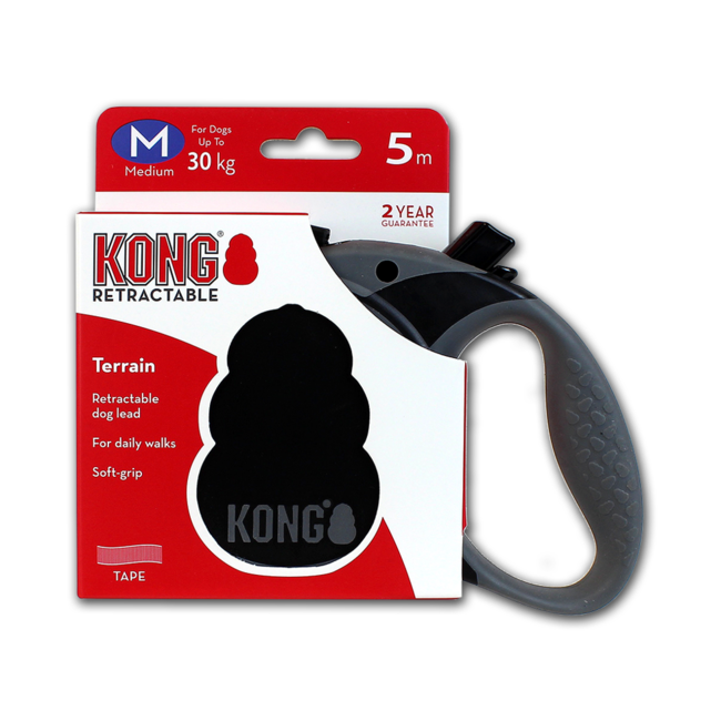 Kong Rollijn Terrain Zwart – 5 m – Uittrekbare Hondenriem (3 maten)