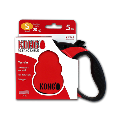 Kong Rollijn Terrain Rood – 5 m – Uittrekbare Hondenriem (3 maten)