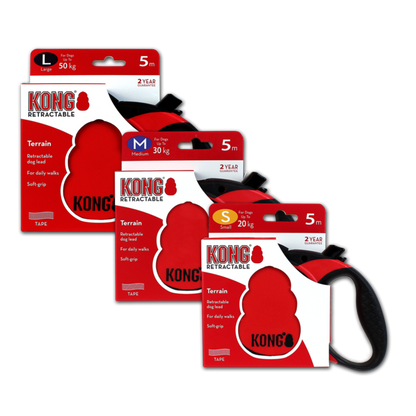 Kong Rollijn Terrain Rood – 5 m – Uittrekbare Hondenriem (3 maten)