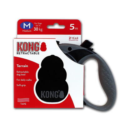 Kong Rollijn Terrain Zwart – 5 m – Uittrekbare Hondenriem (3 maten)