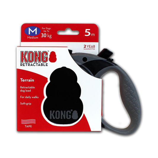 Kong Rollijn Terrain Zwart – 5 m – Uittrekbare Hondenriem (3 maten)